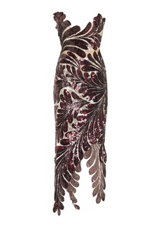 Oscar de la Renta - Sequined Midi Dress - Burgundy - US 4 - Moda Operandi