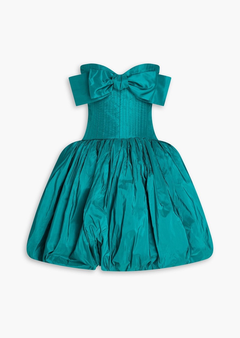 Oscar de la Renta - Strapless bow-embellished silk-taffeta mini dress - Blue - US 2