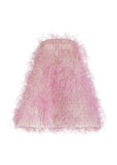 Oscar de la Renta - Strapless Feather Embroidered Dress - Pink - US 6 - Moda Operandi