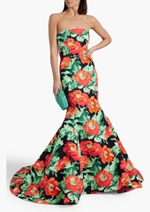 Oscar de la Renta - Strapless floral-print faille gown - Orange - US 8