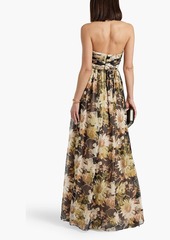 Oscar de la Renta - Strapless floral-print metallic fil coupé silk-blend gown - Black - US 4