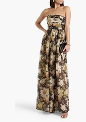 Oscar de la Renta - Strapless floral-print metallic fil coupé silk-blend gown - Black - US 4