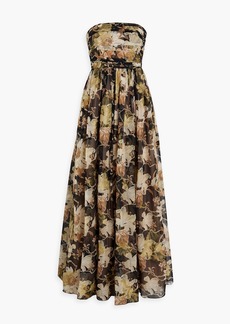 Oscar de la Renta - Strapless floral-print metallic fil coupé silk-blend gown - Black - US 6