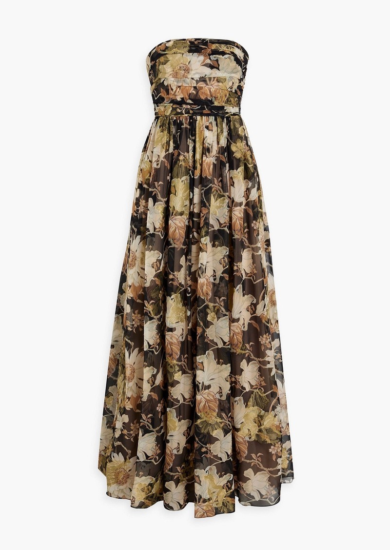 Oscar de la Renta - Strapless floral-print metallic fil coupé silk-blend gown - Black - US 4