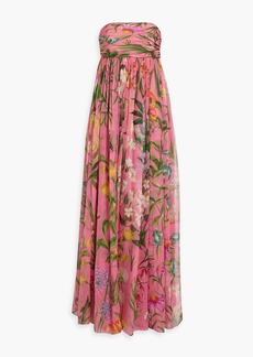Oscar de la Renta - Strapless floral-print silk-voile maxi dress - Pink - US 0