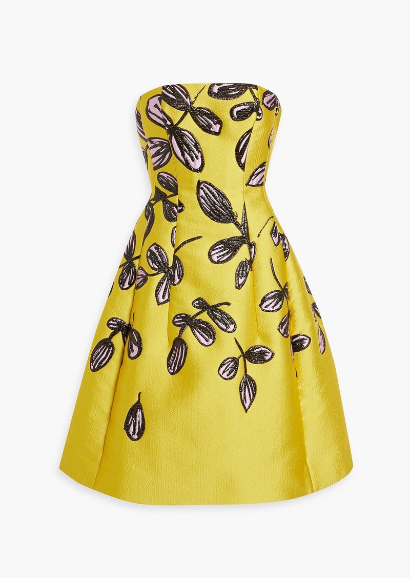 Oscar de la Renta - Strapless metallic brocade dress - Yellow - US 8