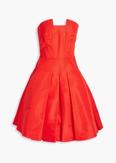 Oscar de la Renta - Strapless pleated silk-faille dress - Orange - US 6