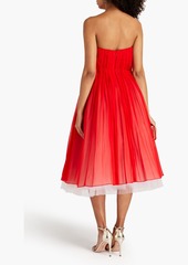 Oscar de la Renta - Strapless plissé silk-chiffon and tulle midi dress - Red - US 2