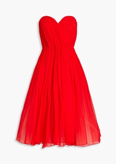 Oscar de la Renta - Strapless plissé silk-chiffon and tulle midi dress - Red - US 2