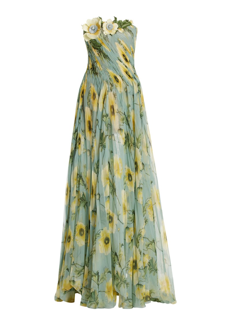 Oscar de la Renta - Strapless Silk-Chiffon Gown - Green - US 00 - Moda Operandi