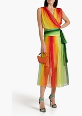 Oscar de la Renta - Striped silk-chiffon midi skirt - Green - US 6