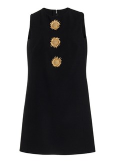 Oscar de la Renta - Sunflower-Embellished Stretch-Wool Midi Shift Dress - Black - US 0 - Moda Operandi