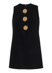 Oscar de la Renta - Sunflower-Embellished Stretch-Wool Midi Shift Dress - Black - US 16 - Moda Operandi