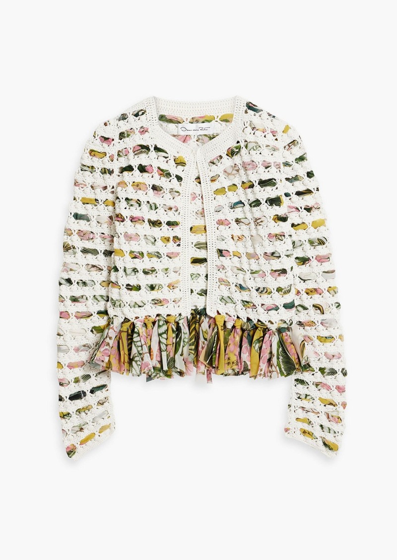 Oscar de la Renta - Tasseled crocheted cotton and chiffon jacket - White - US 12