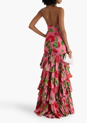 Oscar de la Renta - Tiered floral-print cotton-blend sateen halterneck gown - Pink - US 00