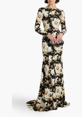Oscar de la Renta - Tulle-paneled floral-print crepe gown - Black - US 6