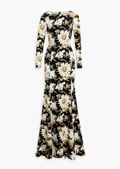 Oscar de la Renta - Tulle-paneled floral-print crepe gown - Black - US 10