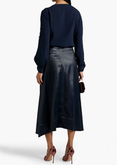 Oscar de la Renta - Tulle-trimmed embellished silk-blend crepe blouse - Blue - US 4