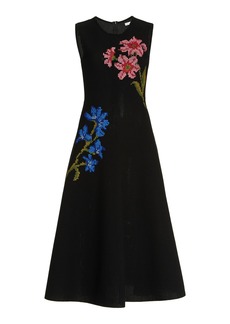 Oscar de la Renta - Women's Embroidered Pointelle-Knit Midi Dress - Black - Moda Operandi