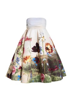 Oscar de la Renta - Women's Floral Faille Strapless Midi Dress - Print - Moda Operandi