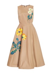 Oscar de la Renta - Women's Hand-Painted Floral Cotton Midi Dress - Neutral - Moda Operandi
