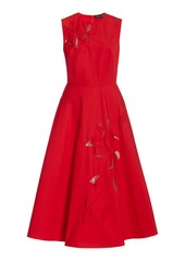Oscar de la Renta - Women's Laser-Cut Cotton Midi Dress - Red - Moda Operandi