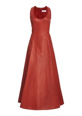 Oscar de la Renta - Women's Leather A-Line Midi Dress - Red - Moda Operandi