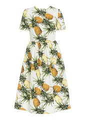Oscar de la Renta - Women's Pineapple-Print Cotton Midi Dress - Multi - Moda Operandi