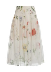 Oscar de la Renta - Women's Pleated Floral Silk Chiffon Midi Skirt - White - Moda Operandi