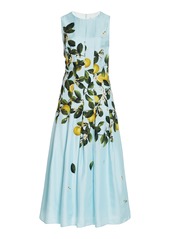 Oscar de la Renta - Women's Pleated Lemon-Print Silk Midi Dress - Print - Moda Operandi