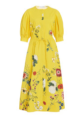 Oscar de la Renta - Women's Printed Tie-Waist Cotton-Blend Dress - Yellow - Moda Operandi