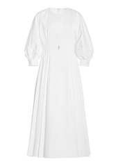 Oscar de la Renta - Women's Puff-Sleeve Pleated Stretch-Cotton Midi Dress - White - Moda Operandi