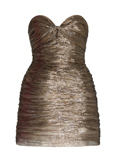 Oscar de la Renta - Women's Ruched Silk-Blend Lamé Strapless Mini Cocktail Dress - Gold - Moda Operandi