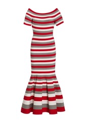 Oscar de la Renta - Women's Striped Off-The-Shoulder Knit Midi Dress - Stripe - Moda Operandi