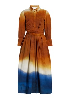 Oscar de la Renta - Wrapped Dip-Dyed Cotton Midi Dress - Orange - US 2 - Moda Operandi