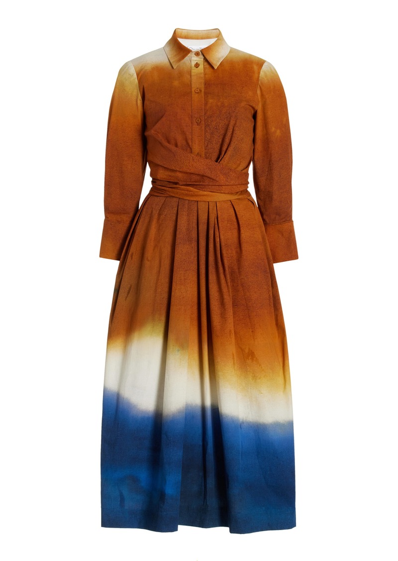 Oscar de la Renta - Wrapped Dip-Dyed Cotton Midi Dress - Orange - US 10 - Moda Operandi