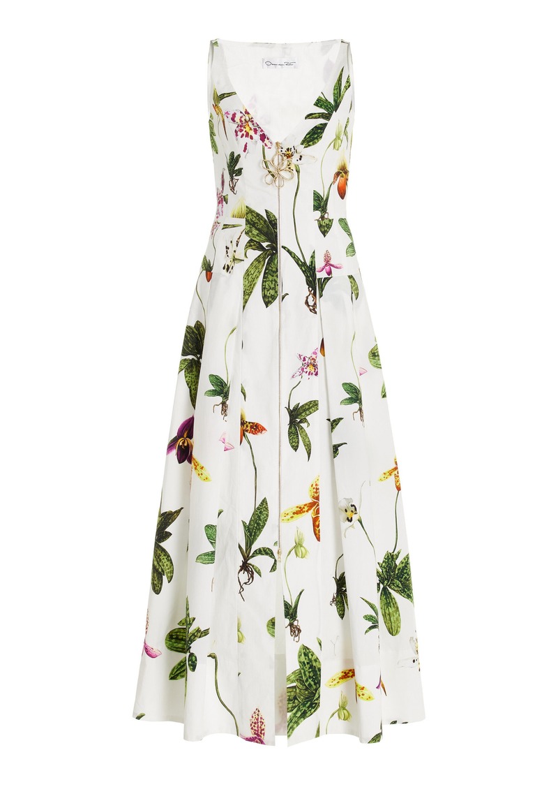 Oscar de la Renta - Zip-Front Cotton Poplin Maxi Dress - Floral - US 4 - Moda Operandi