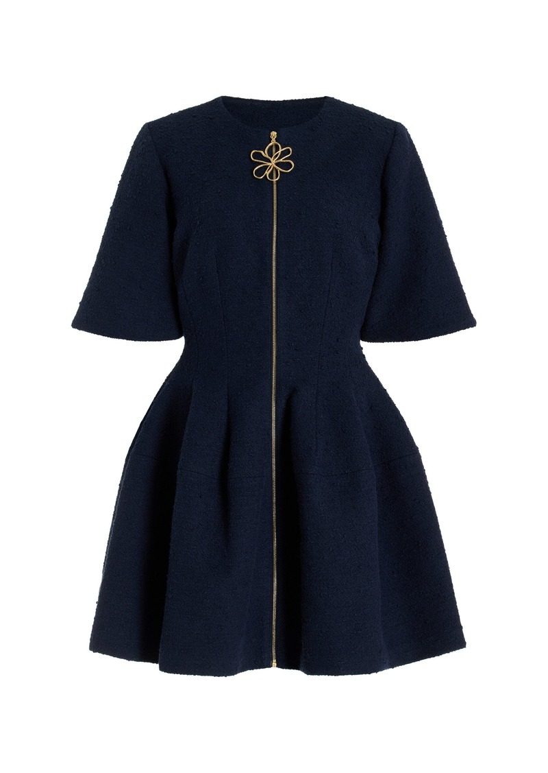 Oscar de la Renta - Zip-Front Cotton-Wool Tweed Mini Dress - Navy - US 2 - Moda Operandi