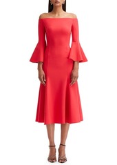 Oscar de la Renta Bell Cuff Off the Shoulder Midi Dress