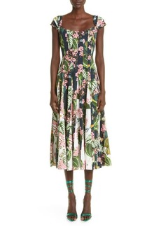 Oscar de la Renta Botanical Print Cap Sleeve Fit & Flare Dress