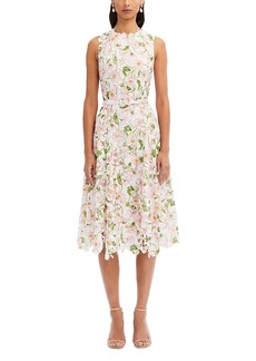 Oscar de la Renta Botanical Print Lace Belted Dress