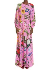 Oscar de la Renta Botanical Print Long Sleeve Silk Maxi Dress in Lilac Multi at Nordstrom