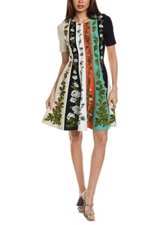 Oscar de la Renta Botanical Stripe Jacquard A-Line Dress