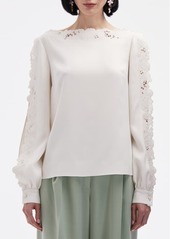 Oscar de la Renta Broderie Anglaise Long Sleeve Top