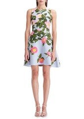 Oscar de la Renta Camellia Jacquard Sleeveless Fit & Flare Dress