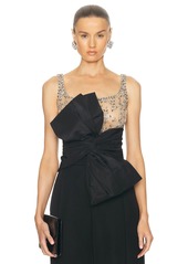 Oscar de la Renta Crystal Embroidered Draped Top