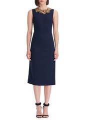 Oscar de la Renta Crystal Sunflower Detail Sleeveless Sheath Dress