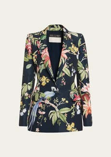 Oscar de la Renta Degrade Floral And Fauna Faille Single-Breasted Blazer Jacket