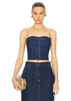 Oscar de la Renta Denim Bustier With Jeweled Straps