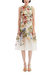 Oscar de la Renta Embroidered Belted Sleeveless Dress